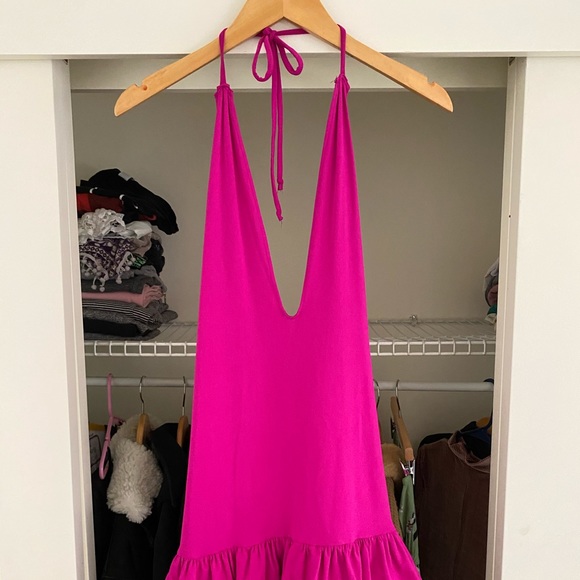 YanaK Dresses & Skirts - YanaK Pink Ruffles Backless Halter Dress Size S